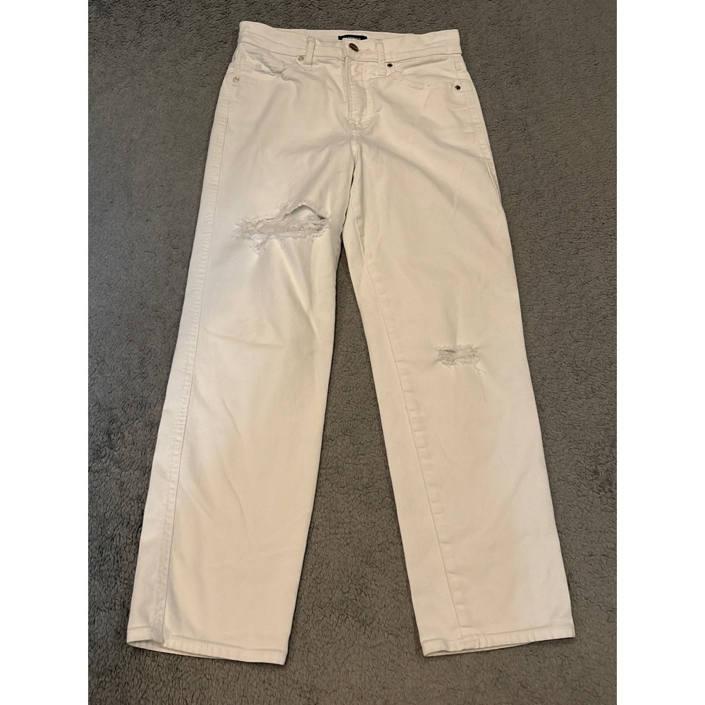 Express Straight Ankle High Rise White Distressed Jeans Size 0R Conscious Edit